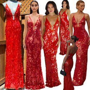 🆕 MISHA COLLECTION 🧿 NWOT Red Sapphire Sequins Maxi Dress, Sz M US 6